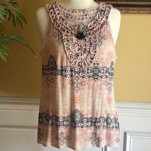 Cato Size M Pink Black White Top Sleeveless Loose Crochet Neckline